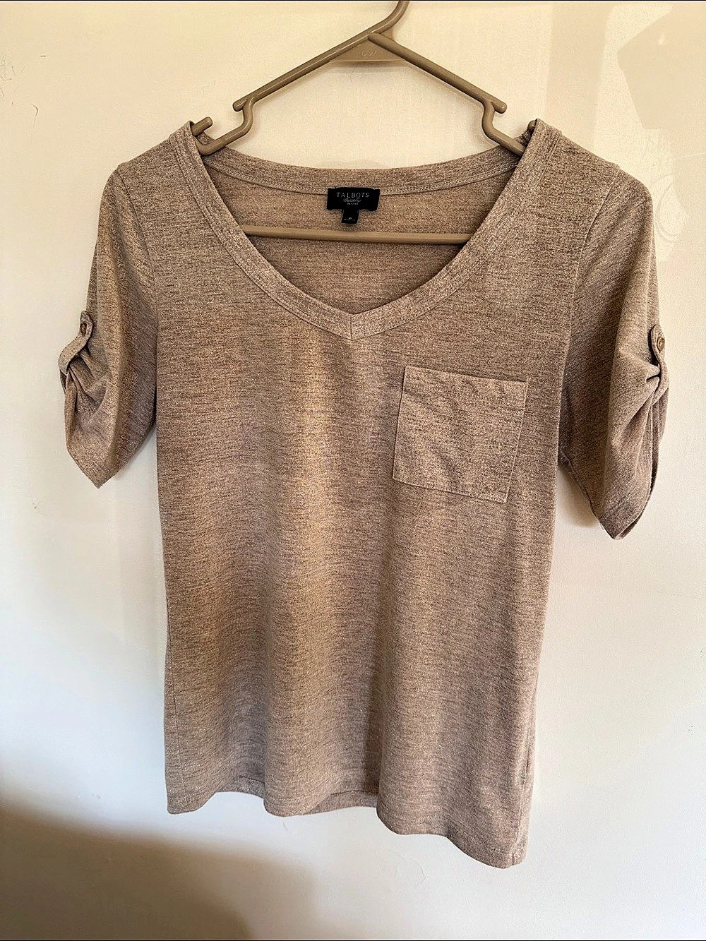 Talbots Brown Short Sleeve Pocket Top